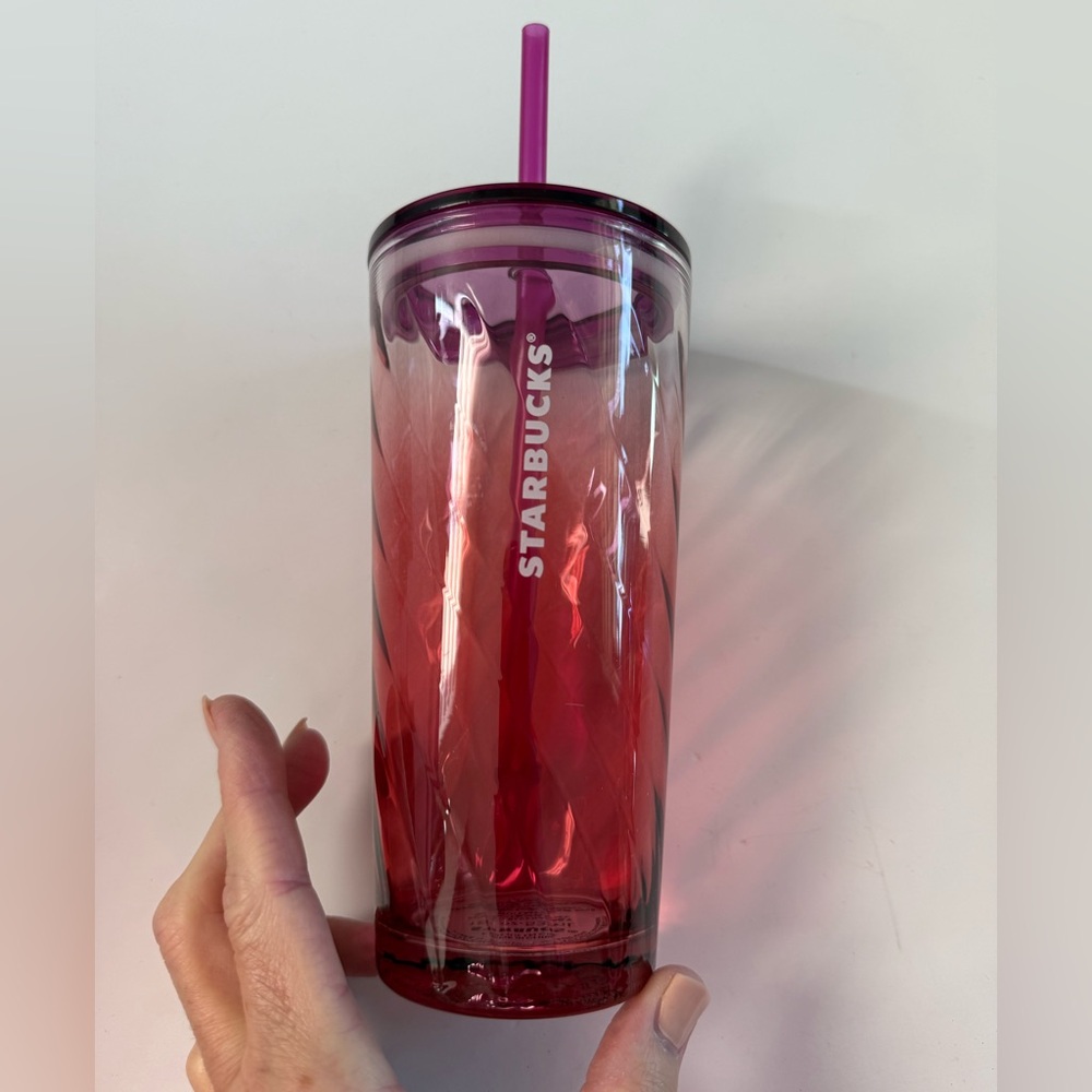 EUC Starbucks Summer 2023 Pink Ombre Clear Glass Cold Cup Tumbler 18 oz